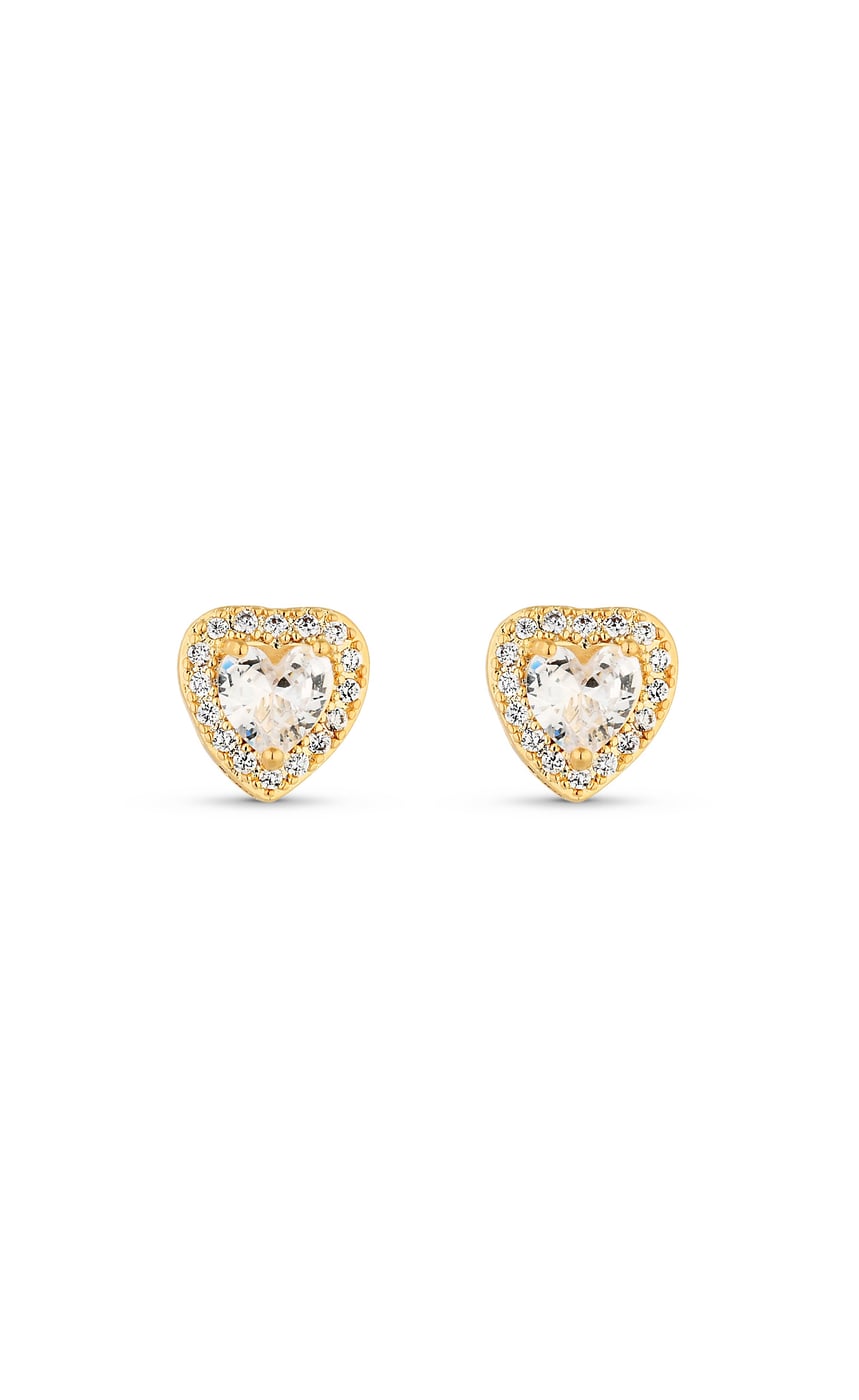 Brinco Semijoia Coração Grande Cristal com Micro Zircônias Banhados a ouro 18k