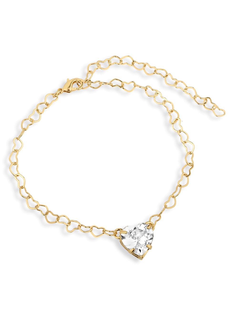Pulseira Semijoia Elos E Pingente Coração Cristal 18k