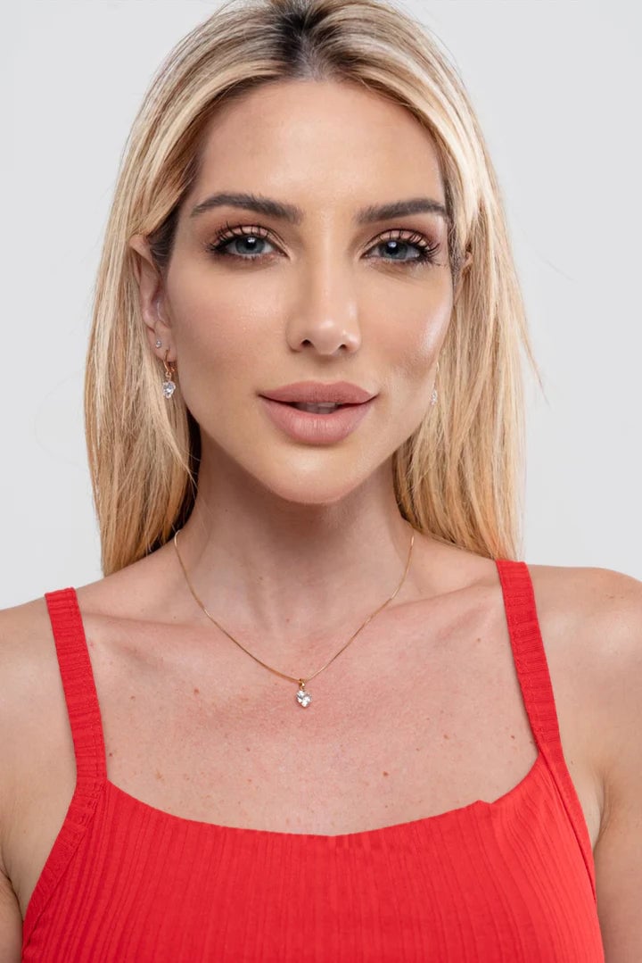 Conjunto Semijoia Colar E Brinco Articulado Coração Zircônia Cristal 18k — outra vista