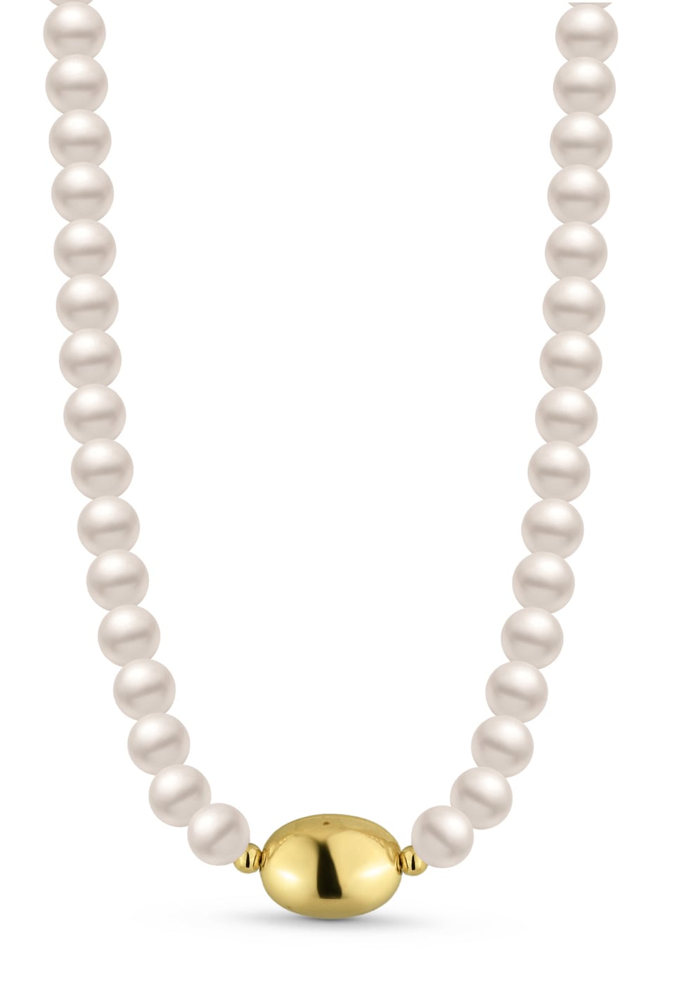 Colar Semijoia De Pérolas E Esfera Oval Dourada 18k