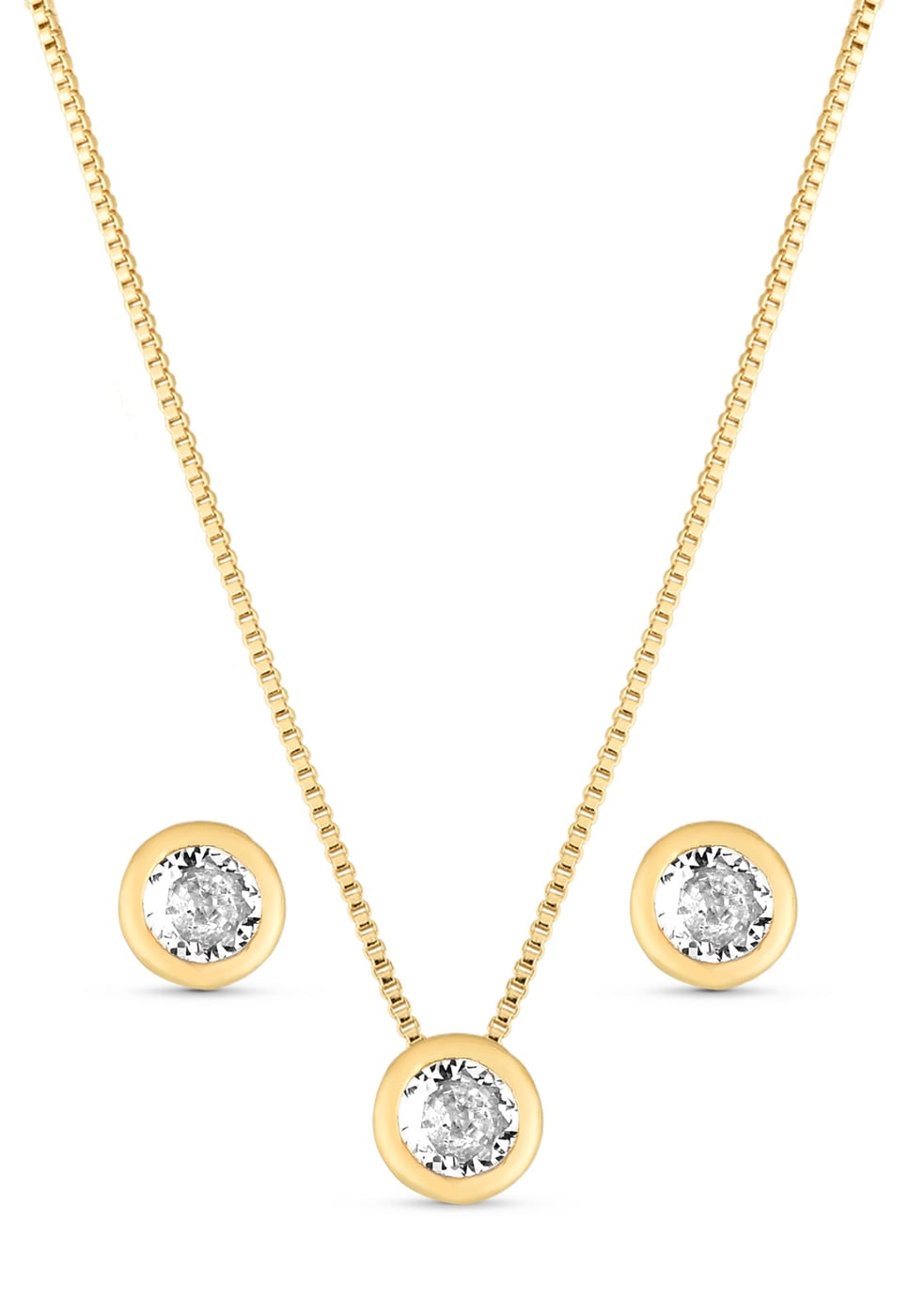 Conjunto Semijoia Colar E Brinco Ponto De Luz Branca 18k
