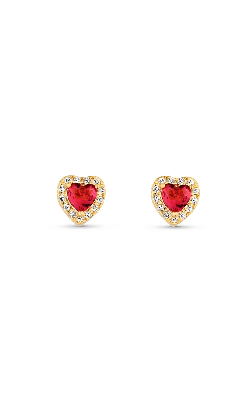 Brinco Semijoia Coração Médio Fúscia com Micro Zircônias Banhados a ouro 18k