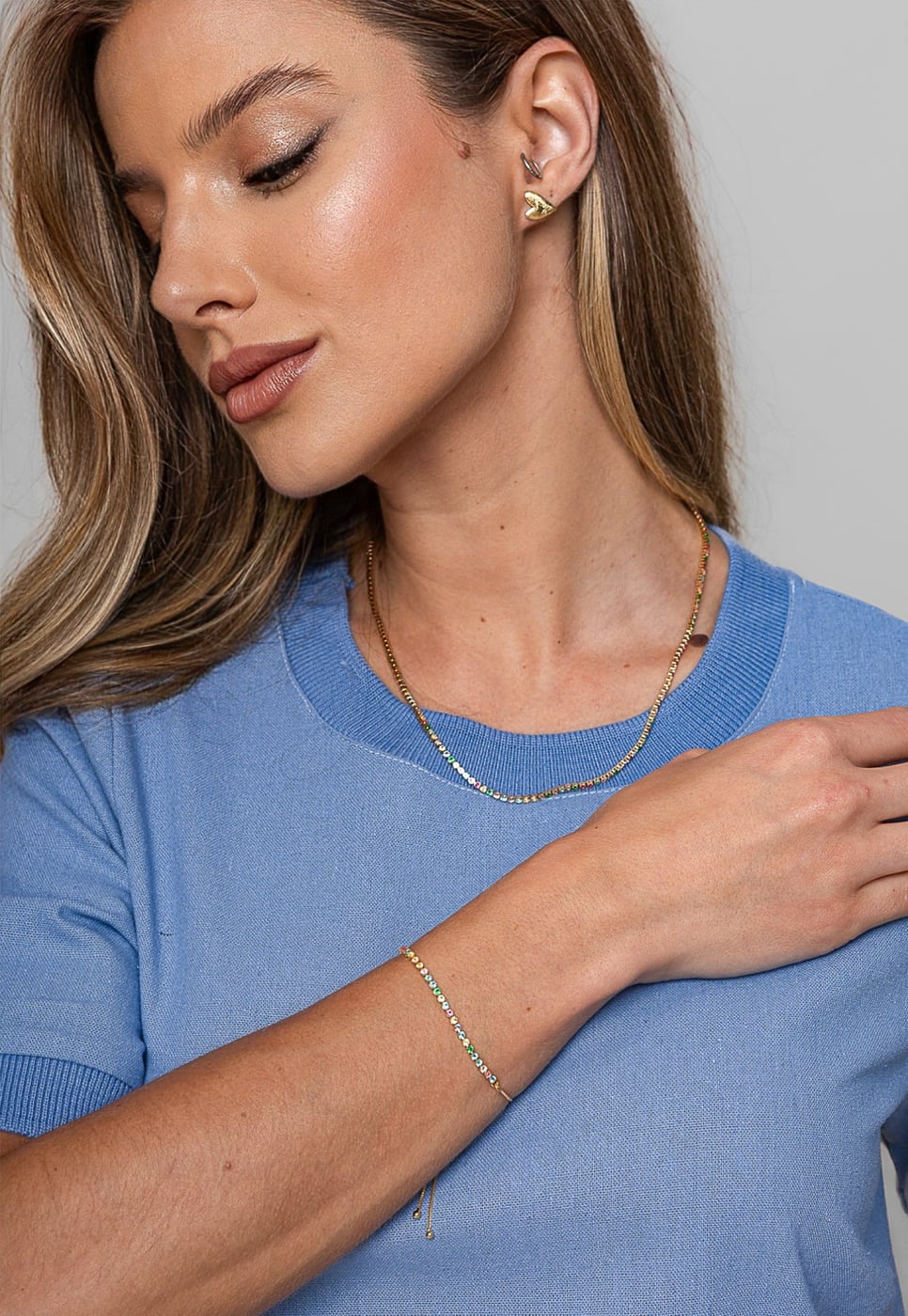 Pulseira Semijoia Riviera Coloridas Banhada A Ouro 18k — outra vista