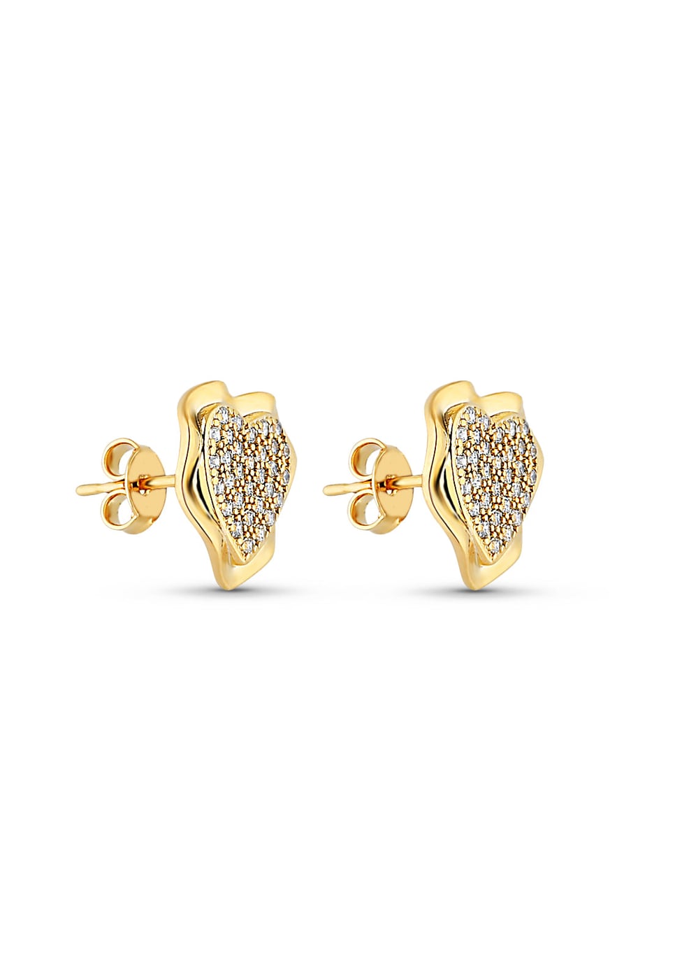 Brinco Semijoia De Coração Cravejado Com Micro Zircônias Banho Em Ouro 18 k — outra vista