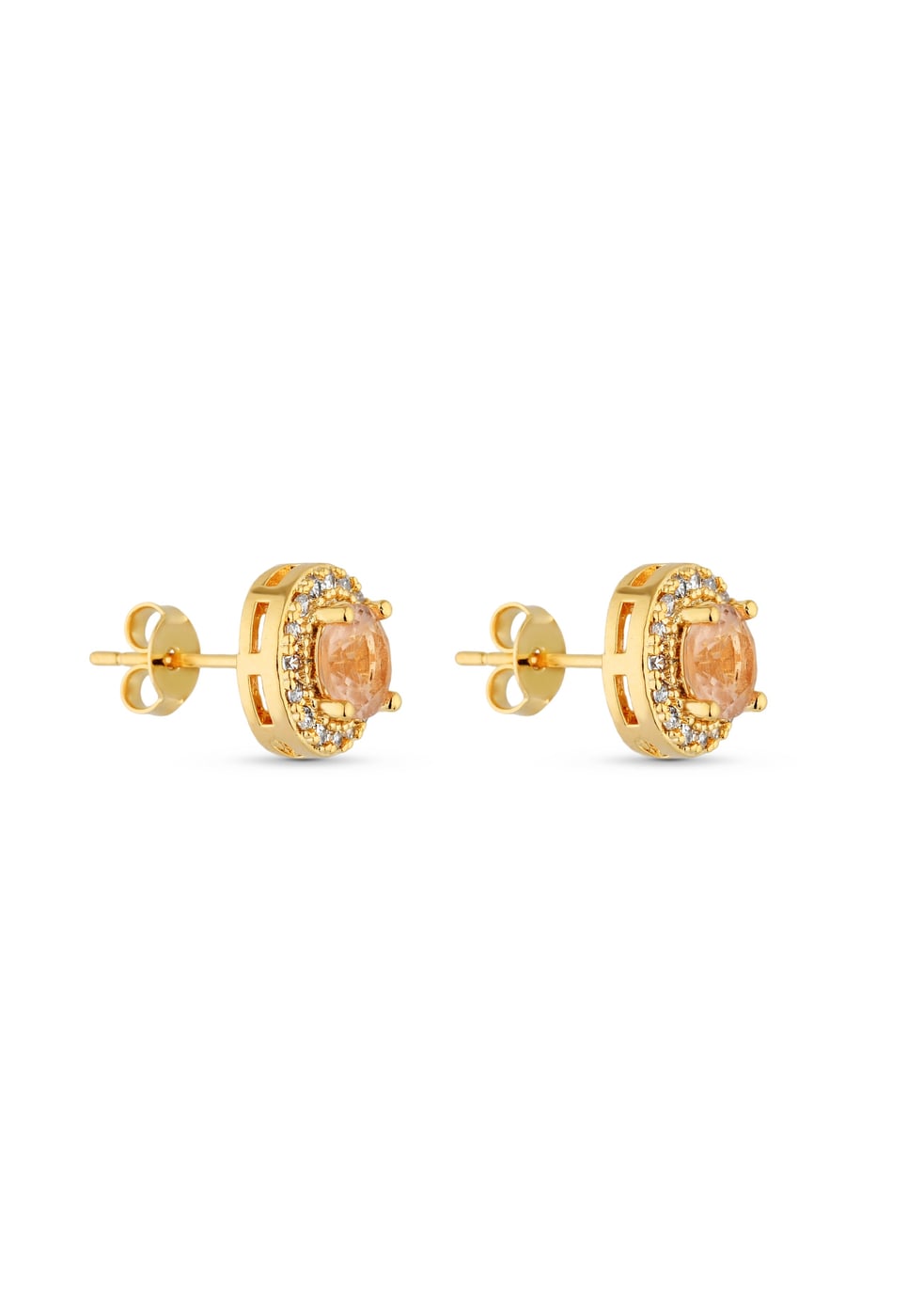 Trio de Brincos Semijoia Morganita com Micro Zircônias Banhados a ouro 18k — outra vista