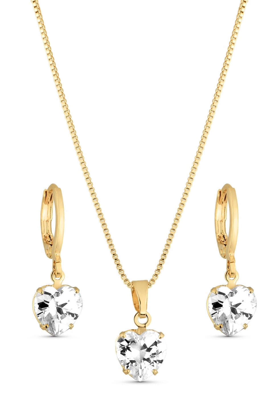 Conjunto Semijoia Colar E Brinco Articulado Coração Zircônia Cristal 18k