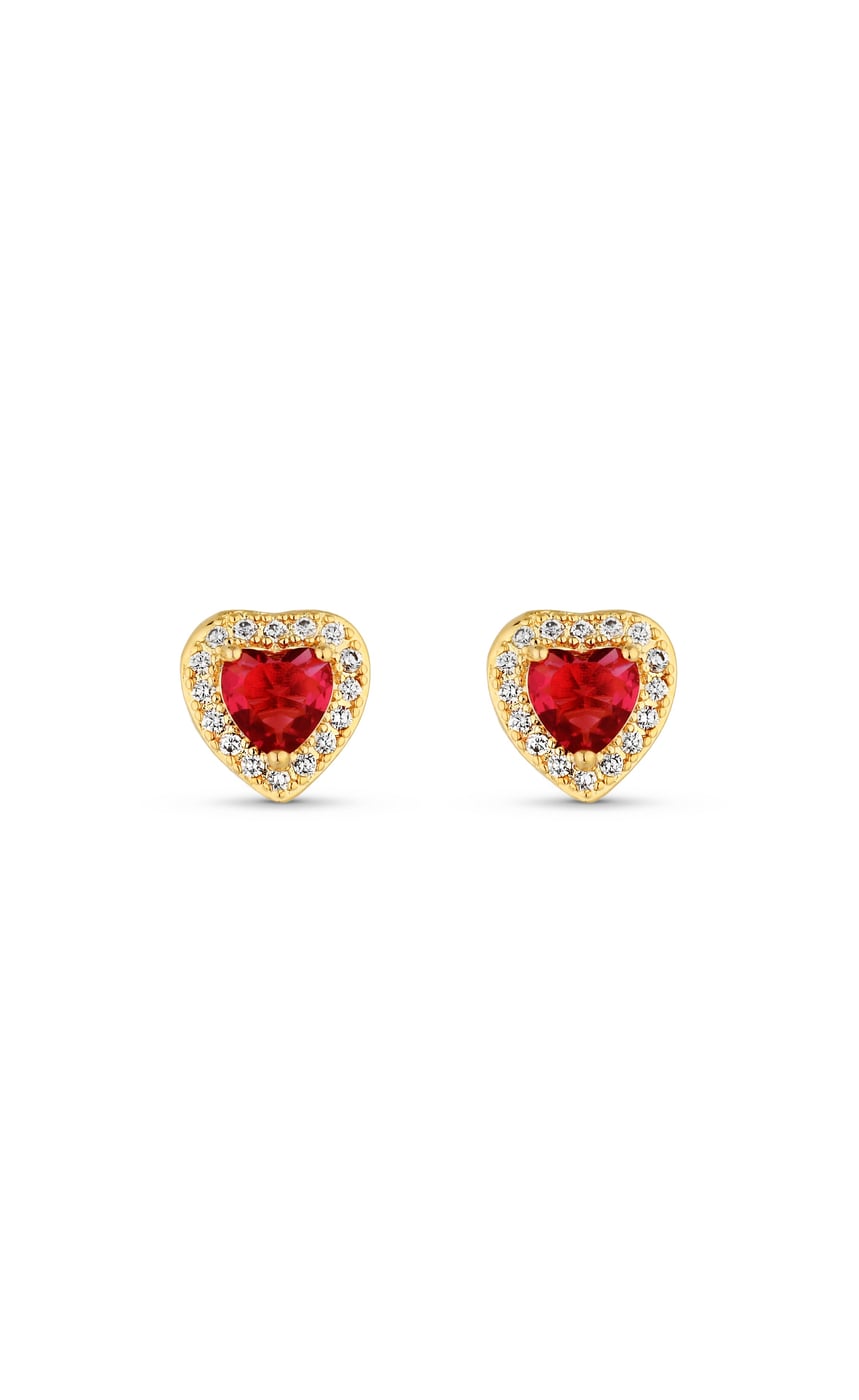 Brinco Semijoia Coração Grande Fúscia com Micro Zircônias Banhados a ouro 18k