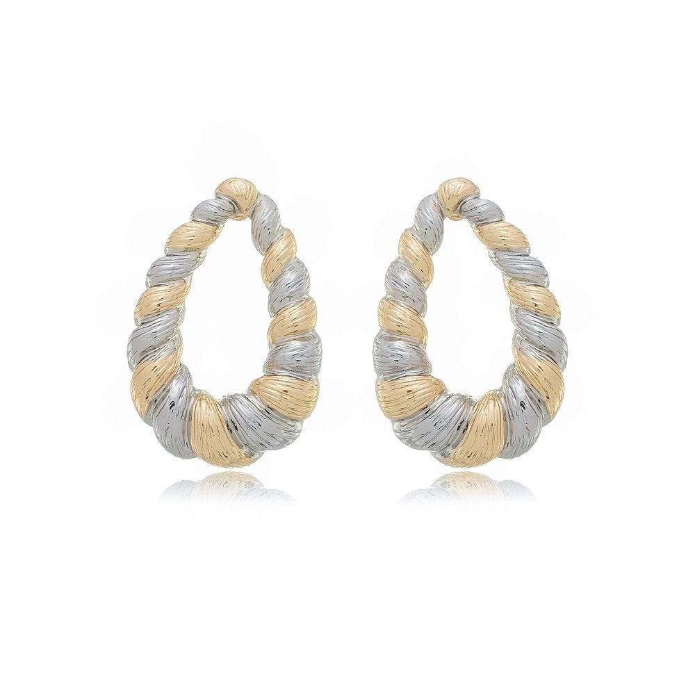 Brinco Semijoia Orgânico Vazado Em Banho Duplo de Ródio Branco E Ouro 18 k